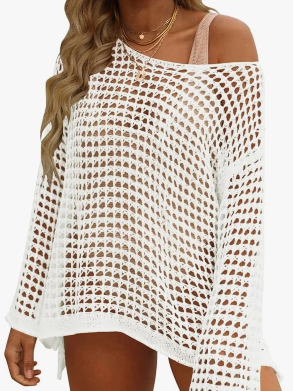 Zesica white mesh cover up tunic top XL